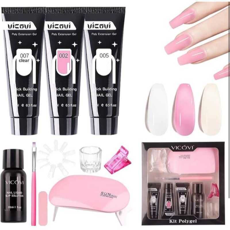 Kit Polygel Com Mini Cabine E Acessórios Para Extensão De Unha Vicovi