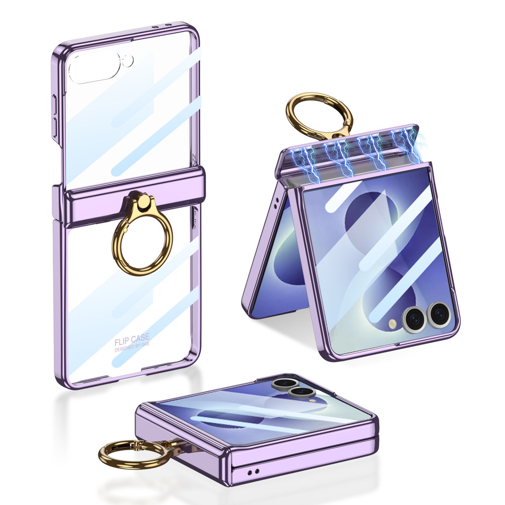 Anel Dobradiça Proteção Invólucro Para Samsung Galaxy Z Flip 8 Caso Lado Banhado