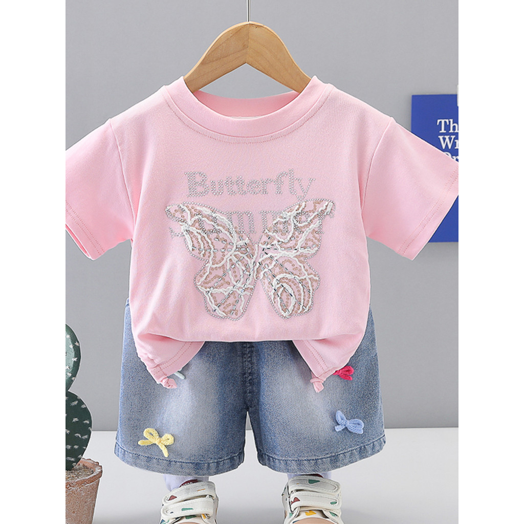 Bebê menina moda terno moda verão 2026 novo estilo menina estilo princesa estilo fino verão crianças manga curta