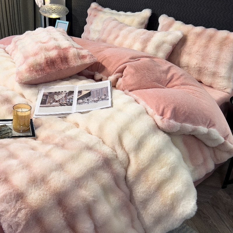 Inverno High-End coelho de pelúcia conjunto de quatro peças leite velo engrossado quente Coral velo flanela lençol colch