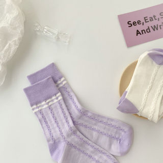 Perfumado Taro roxo meias femininas Mid-Tube xadrez versão coreana ins pilha meias jk japonês Harajuku estilo estudante 