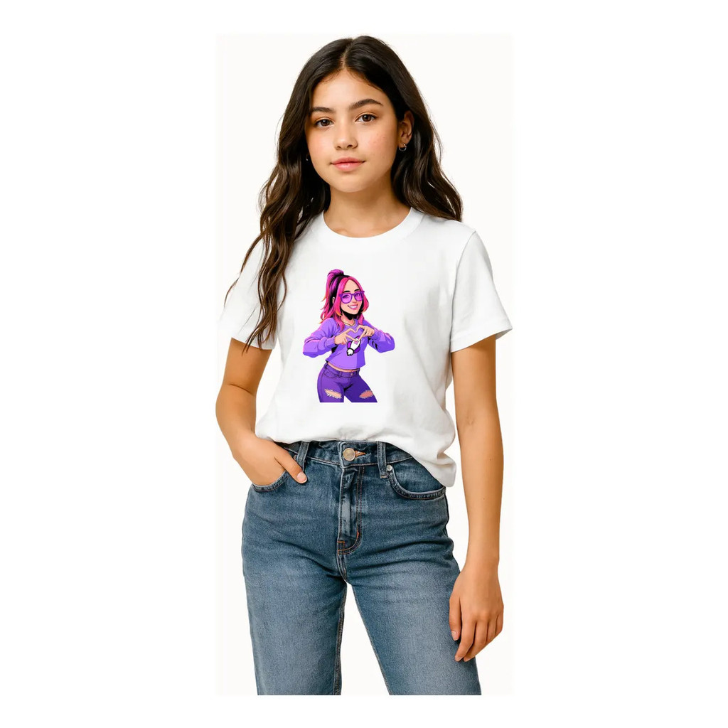 Camiseta Infantil Feminina Menina Criança Katlen Estampada Algodão Manga Curta Moda Infantil Verão Grupo Dos Rosas Top