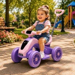 Moto elétrica infantil com empurrador - Roxa