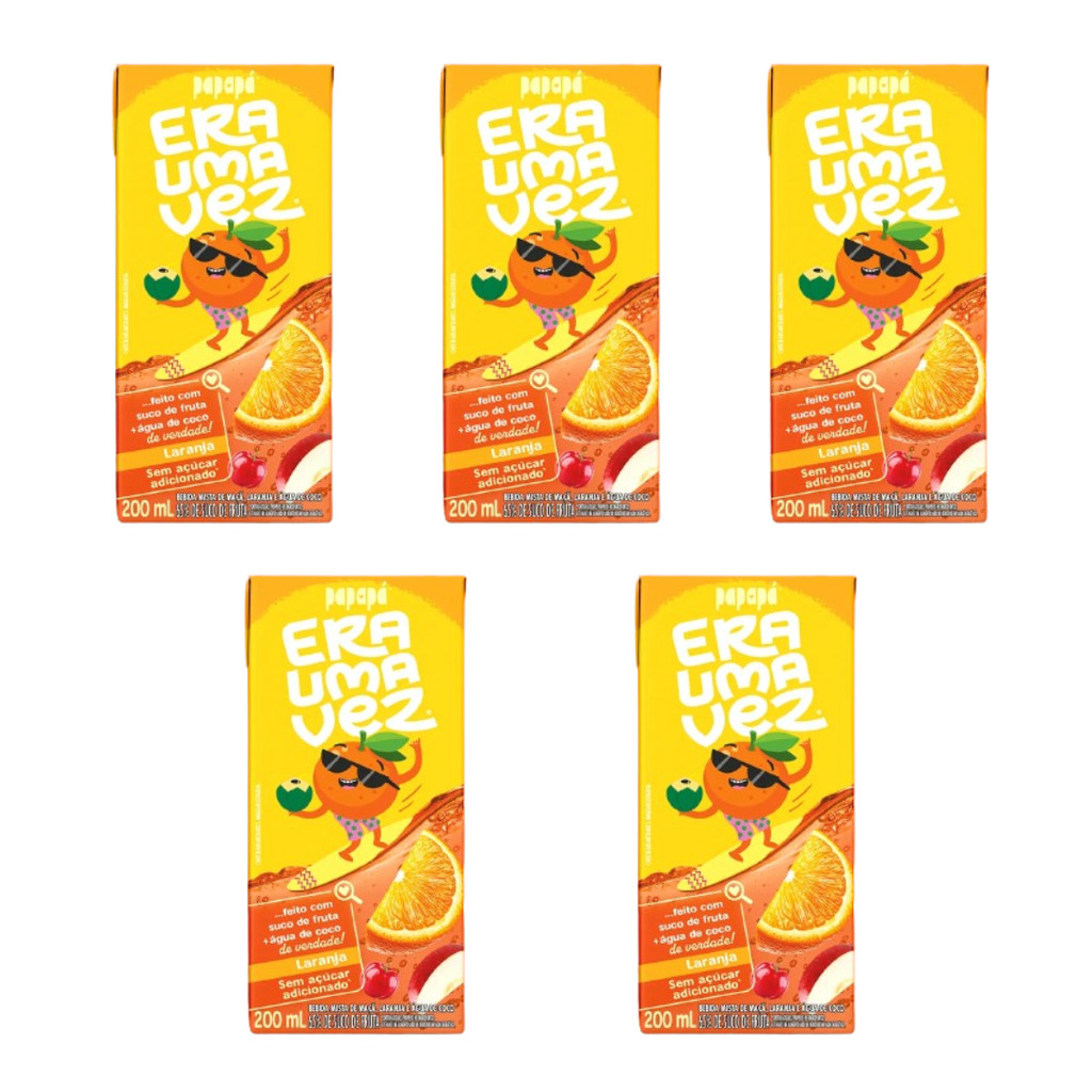 Kit 5 Suco de Laranja e Água de Coco Papapá Era Uma Vez 200ml