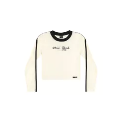 Blusa Juvenil Menina Manga Longa Contraste Beats Bege