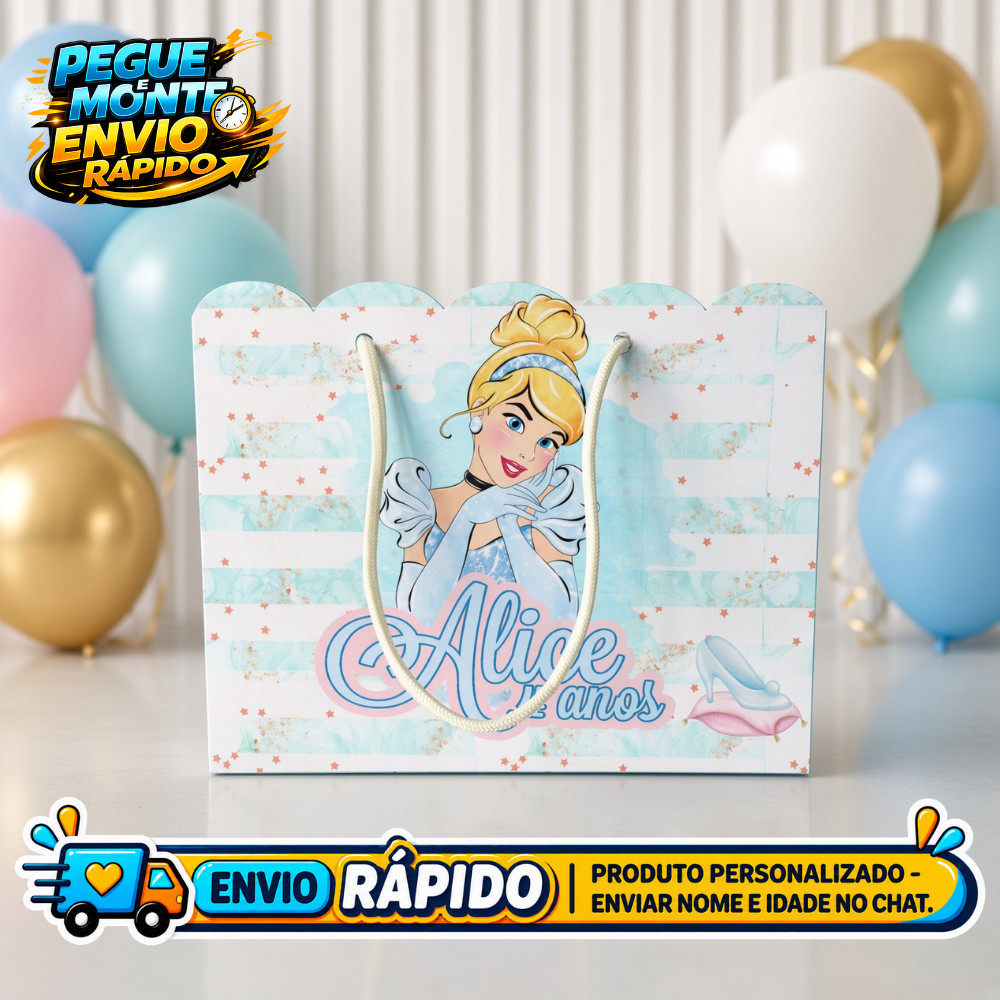Sacolinha Personalizada Cinderela  Lembrancinha de Festa Infantil Aniversário Sacola Surpresa