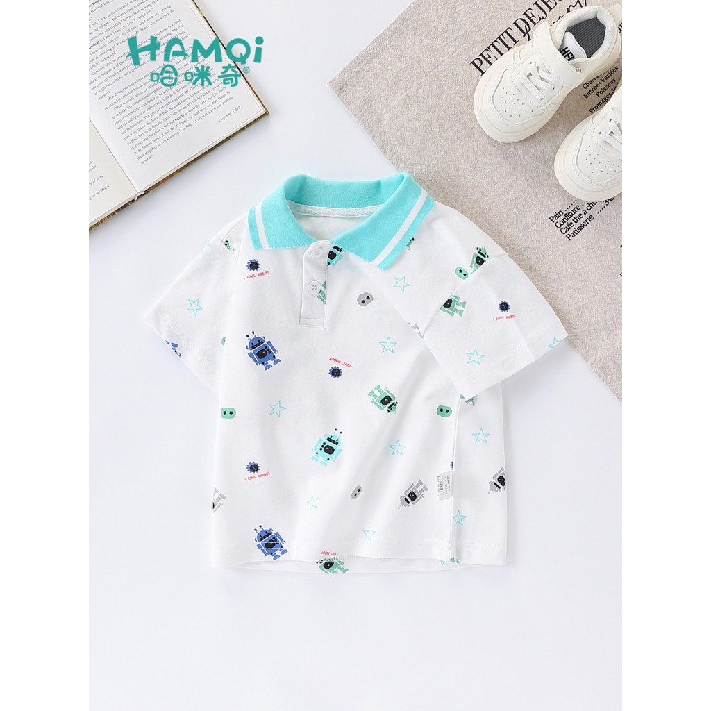 Meninos camisa polo de manga curta verão novo estilo pequenas crianças moda dos desenhos animados impresso topo meia man