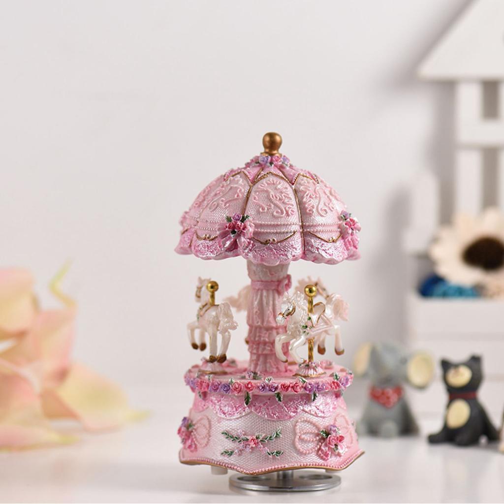 Dream 3-Horse Rotating Carousel Music Box Castle in the Sky Melody Colorful LED Light Wind-Up Merry-Go-Round Arte em