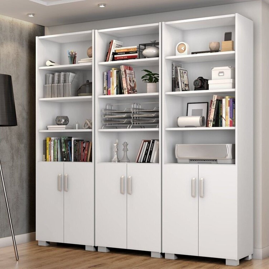 Armário Estante Multiuso Office Livreiro com 6 Portas 181,5cm Branco Branco
