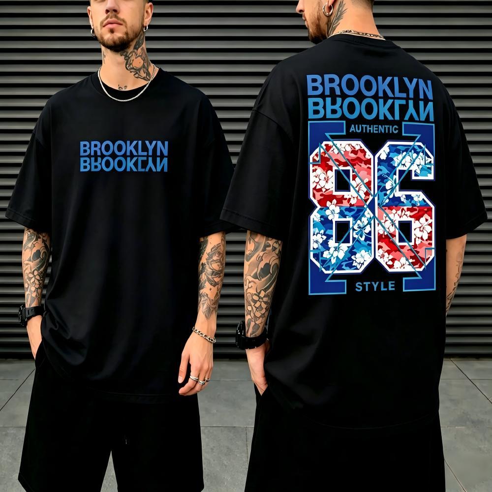 Camiseta Oversized Streetwear Brooklyn 86 Camisa Blusa Estampada urbano 100% Algodão fio de 30.1 Confortável Premium