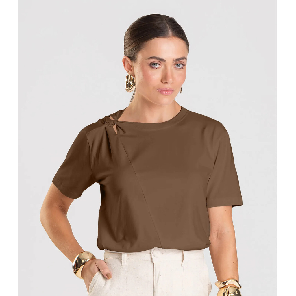 Blusa Feminina Com Detalhe em Nó Dianna Marrom