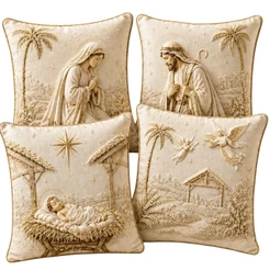Capa de Almofadas 1 e 4 Decorativas 45x45 Estampas Natalinas estampa premium 2026 SAGRADA FAMILIA 2026 MF