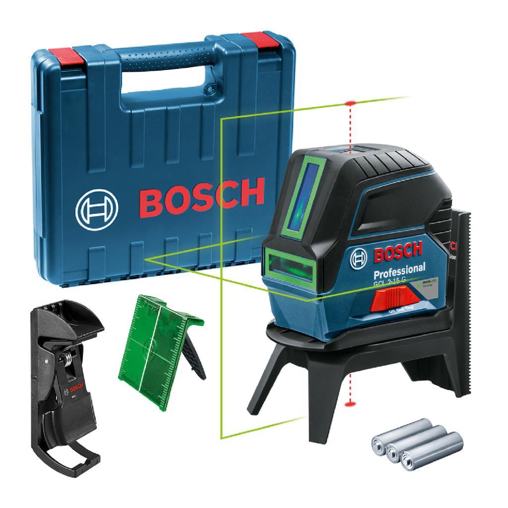 Nível A Laser Verde Bosch Com 2 Linhas GCL 2-15 G 15m Suporte E Maleta
