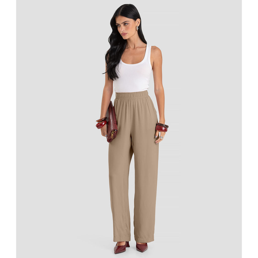 Calça Feminina Pantalona em Tecido Dianna Marrom