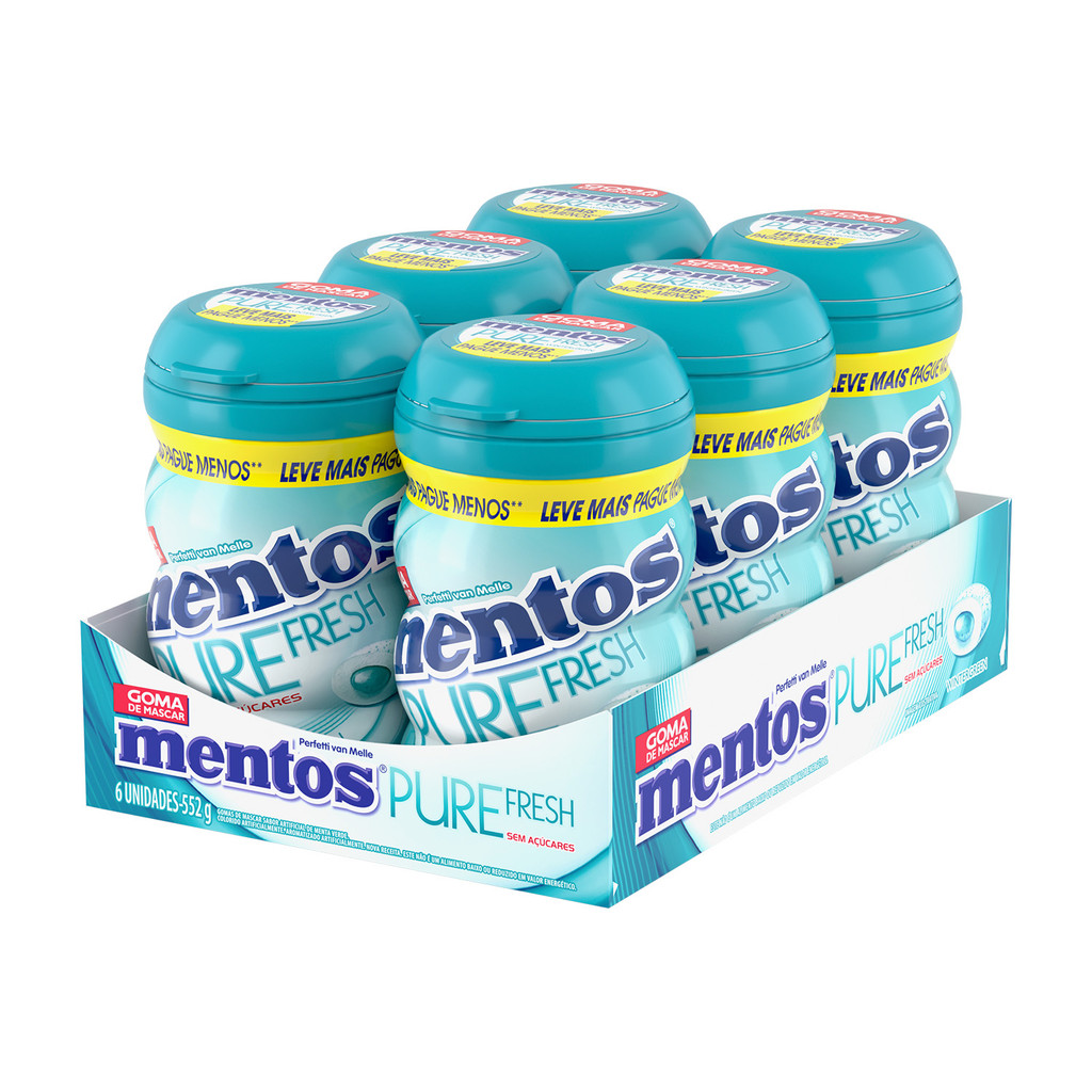 Gomas de Mascar, Sem Açúcar, Sabor de Menta Verde, Display, Mentos, Pure Fresh Wintergreen - 552 g | 6 Unidades