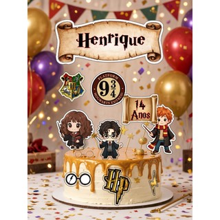 Topo de Bolo Harry Potter Personalizado Papel 180g Festa Nome e Idade