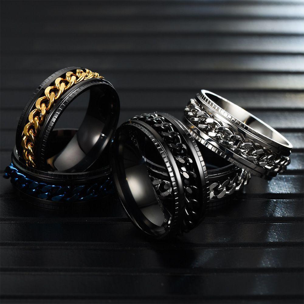 Anéis De Dedo Coreanos Vintage Simples De Aço Inoxidável Giratório Para Adolescentes Masculinos Punk
