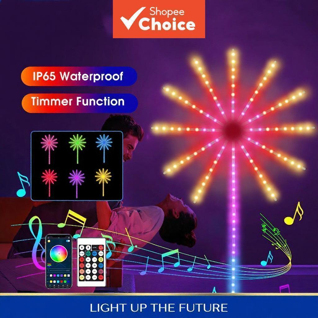 Tira RGB de Fogos de Artifício LED, Decoração Inteligente de Natal, Lâmpada de Várias Cores, Iluminação Externa para