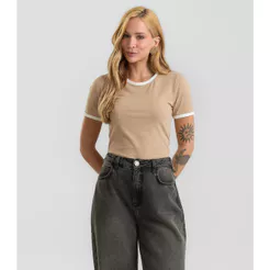 Blusa Feminina Em Ribana Canelada Dianna Bege