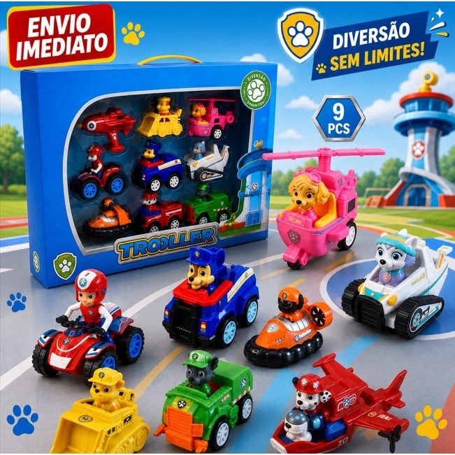Kit 9 Carrinhos Patrulha Canina De Fricção - Envio Imediato