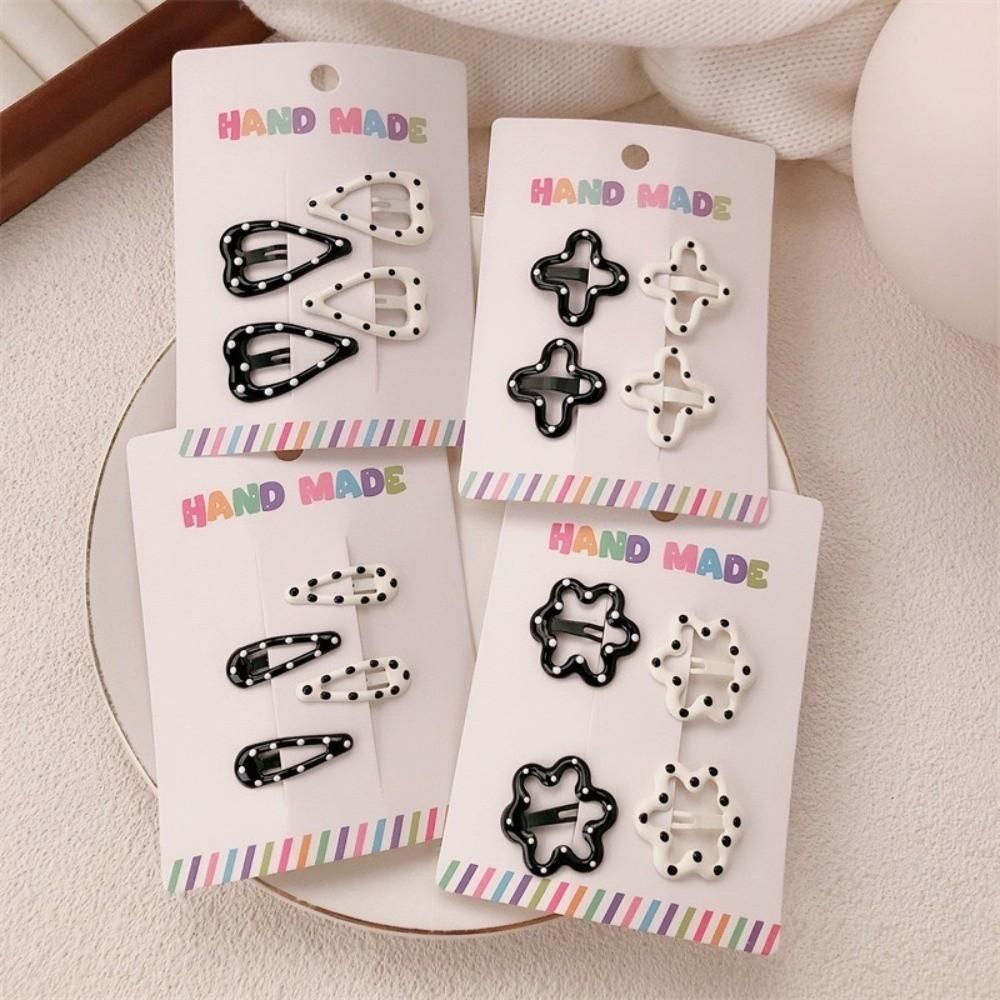  4 Pçs/set Hairpin , Bonito Preto Branco Dot Grampos De Cabelo , Presilhas Geométricas Doces Acessórios