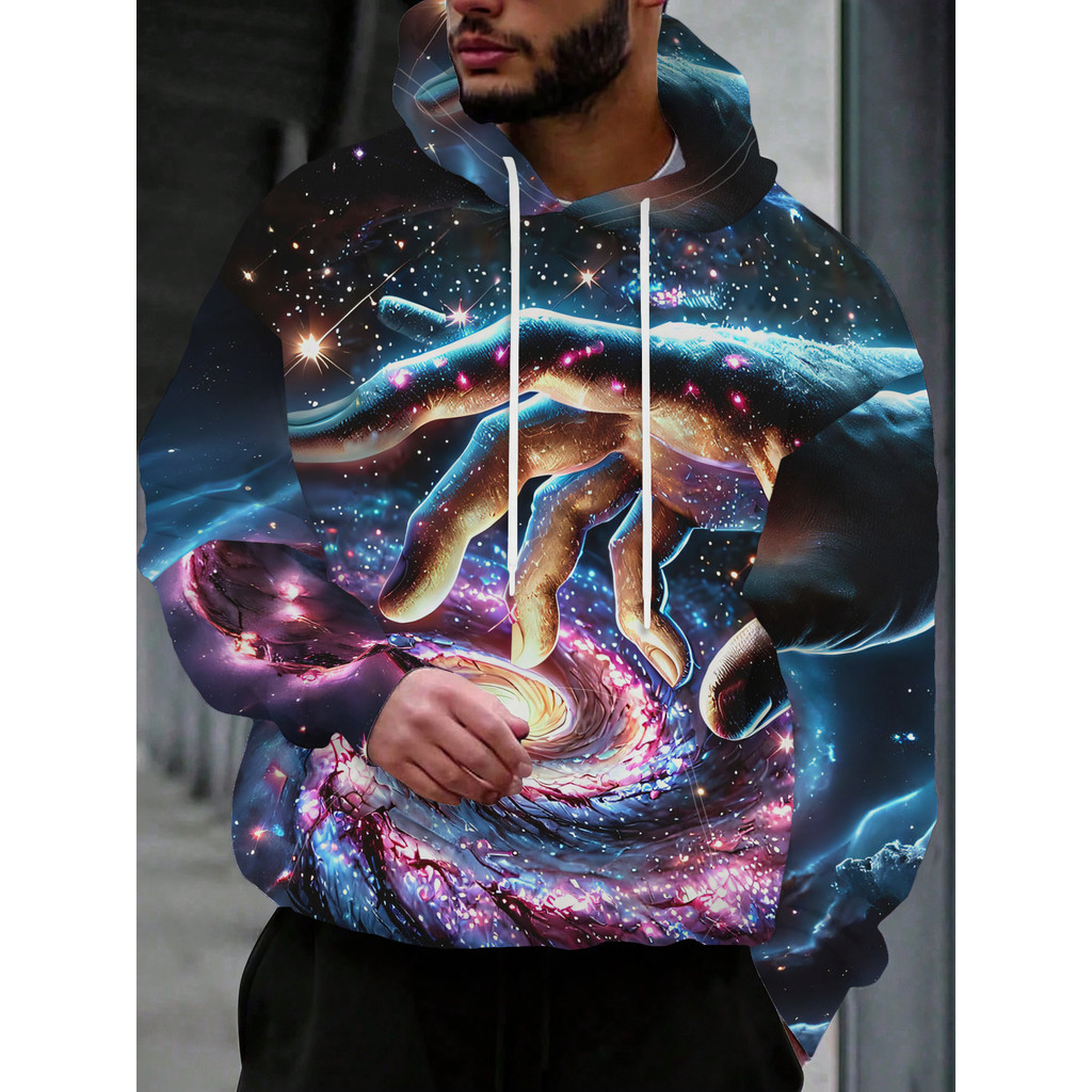 Moletom masculino com capuz Starry Sky Vortex estampado casual esportivo Top primavera novo estilo pulôver de fibra de p