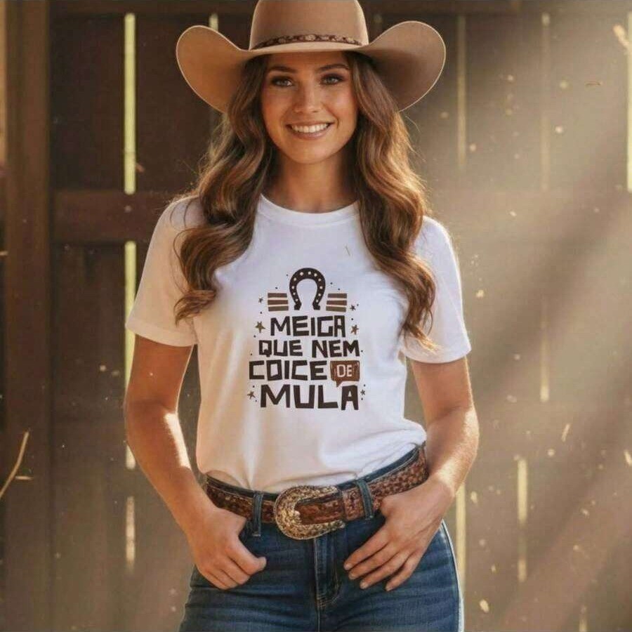 Camiseta Feminina Blusa T Shirt Country Moda Cowgirl Divertida e Estilosa Camisa Estampada Fashion Estiloso Camiseta