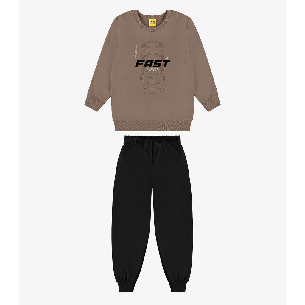 Kit Conjunto Blusão Com Calça Rovi Kids Marrom
