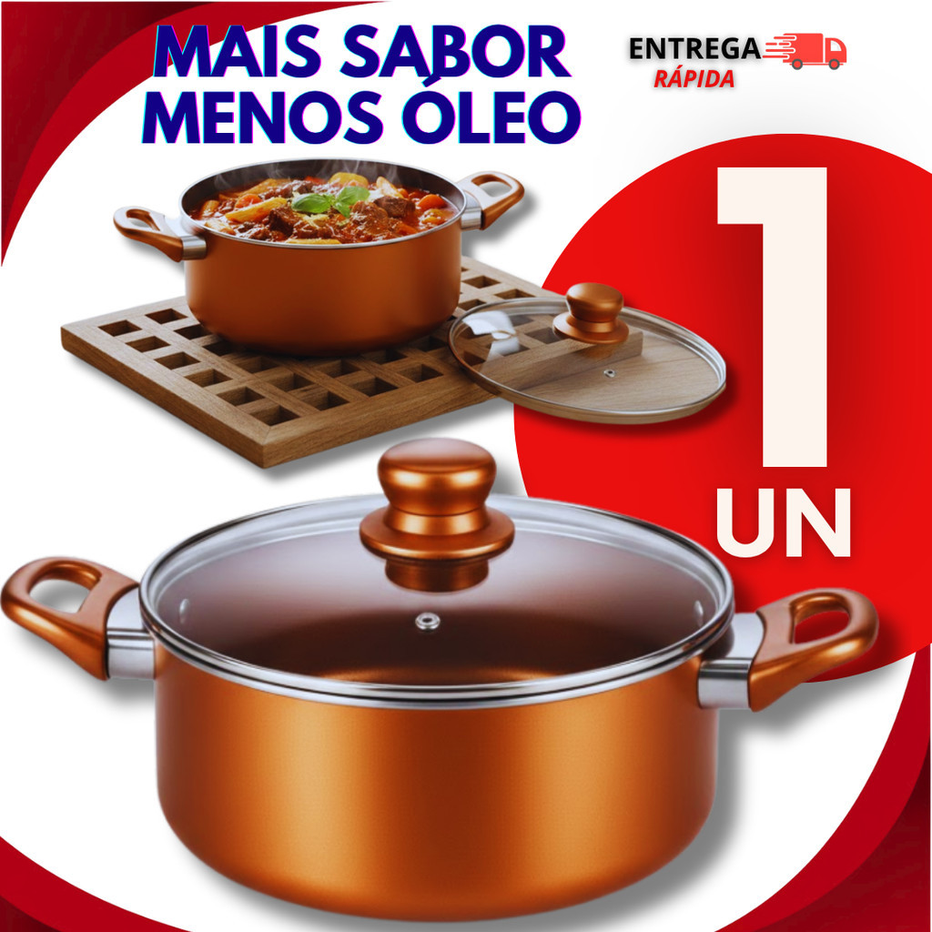 Caçarola Estilo Cobre 20 Cm Antiaderente Com Tampa De Vidro Camadas De Teflon Utilidades Panelas