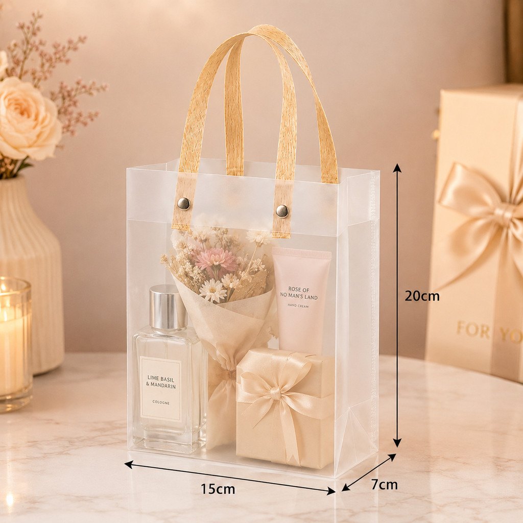 Back Field Kit 30 Bolsa Sacola Transparente Fosca C/Alça 15x20x7cm Para Presente E Lembrancinha