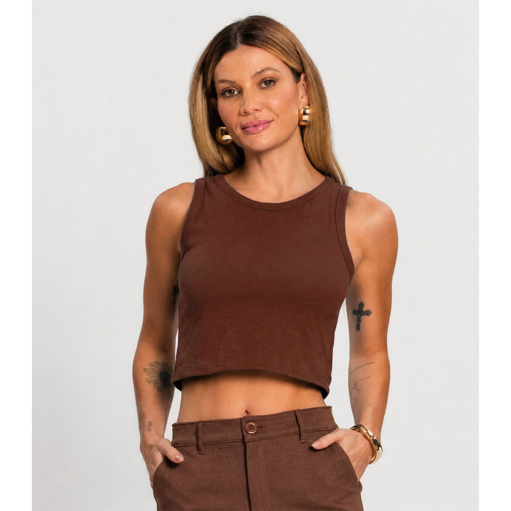 Regata Feminina Cropped Cotton 30 Básica KO Marrom