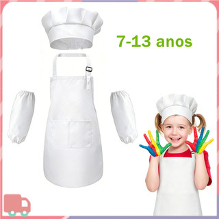 Aventais infantis e chapéus de chef com mangas, 7-13 anos de idade cozinha infantil branco role-playing chef brinquedos