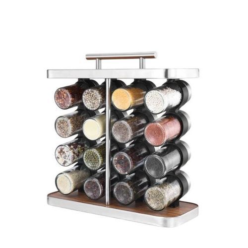 Conjunto Organizadores Condimentos Vidro Inox 16 Potes 80ml Temperos Alimentos