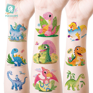Novos adesivos de tatuagem infantil com tema de dinossauro e glitter, desenhos animados divertidos de animais, à prova d