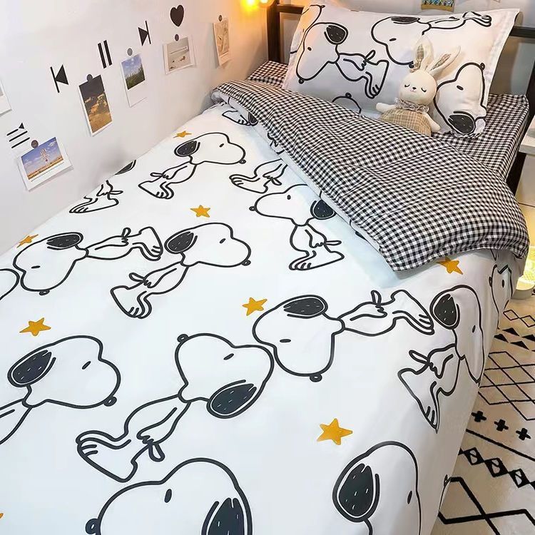 Filhote de cachorro Snoopy conjunto de três peças bonito estudante colcha capa folha cama conjunto de quatro peças dormi