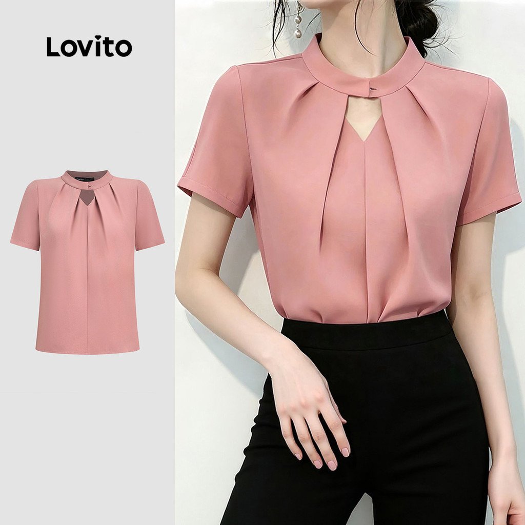 Lovito Blusa Elegante Com Pregas Vazadas Primavera/Verão Social Corderosa Para Mulheres BLB199P2D698