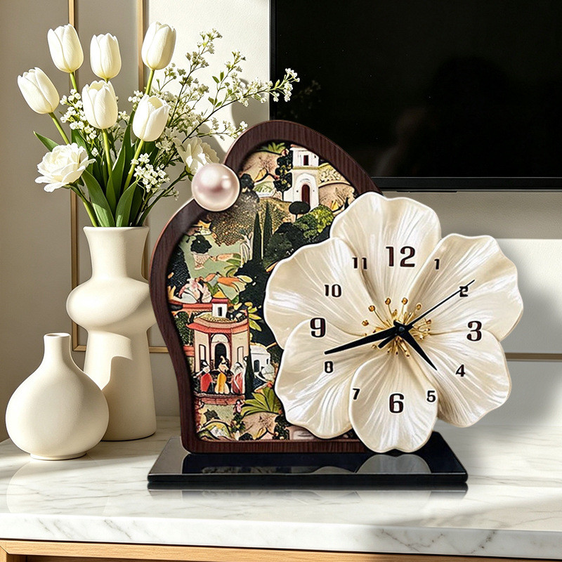 Estilo Medieval decoração de mesa relógio de parede pendurado relógio de parede High-End Retro pêndulo criativo flor mud