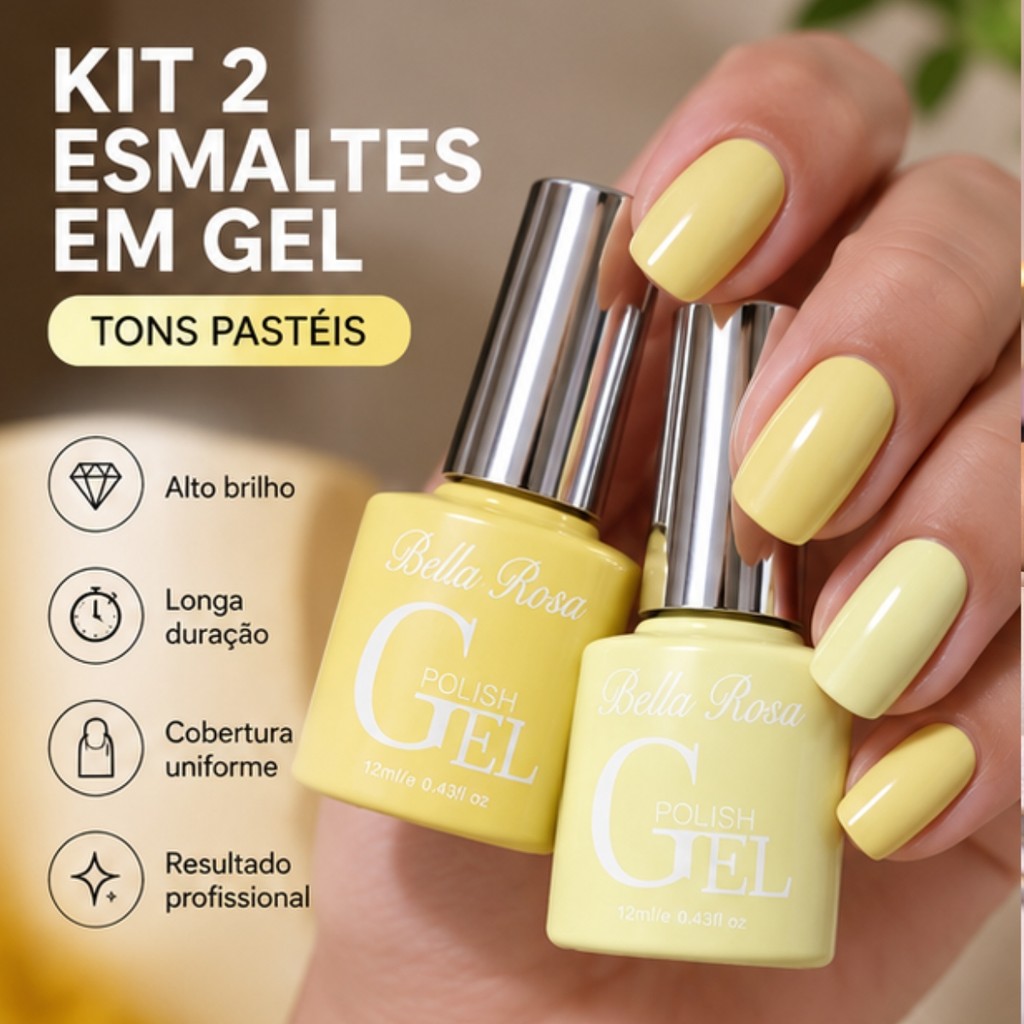 Kit 2 Esmaltes em Gel Bella Rosa 12ml Tons Pastéis Manicure UV LED Unhas Nail Art Profissional - Amarelo e Amarelo Claro