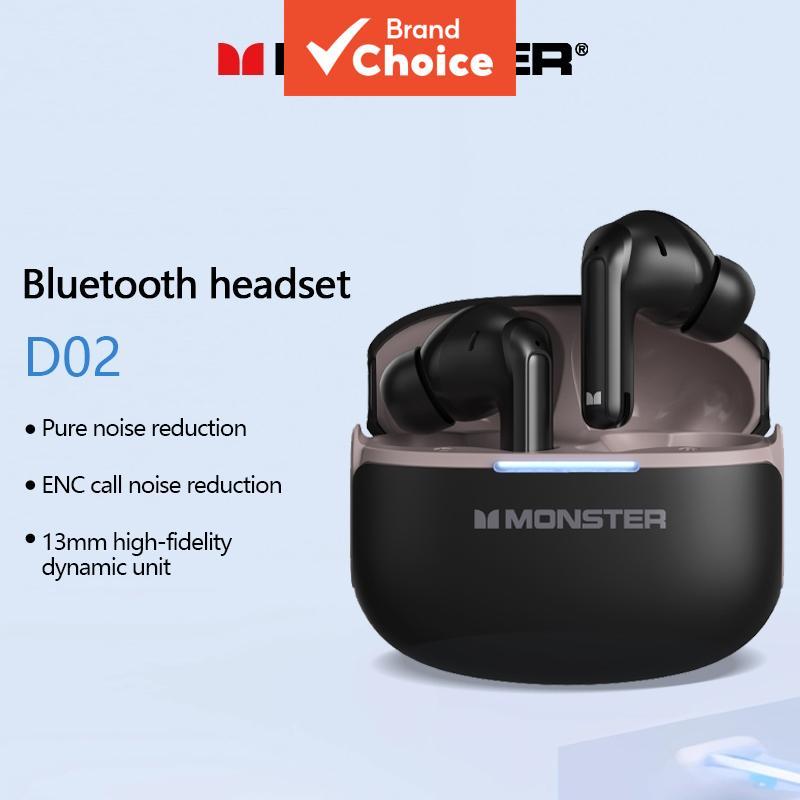 Fones de ouvido Monster D02, sem fio, Bluetooth 6.0, cancelamento de ruído ativo, chamadas, baixa latência, fones de