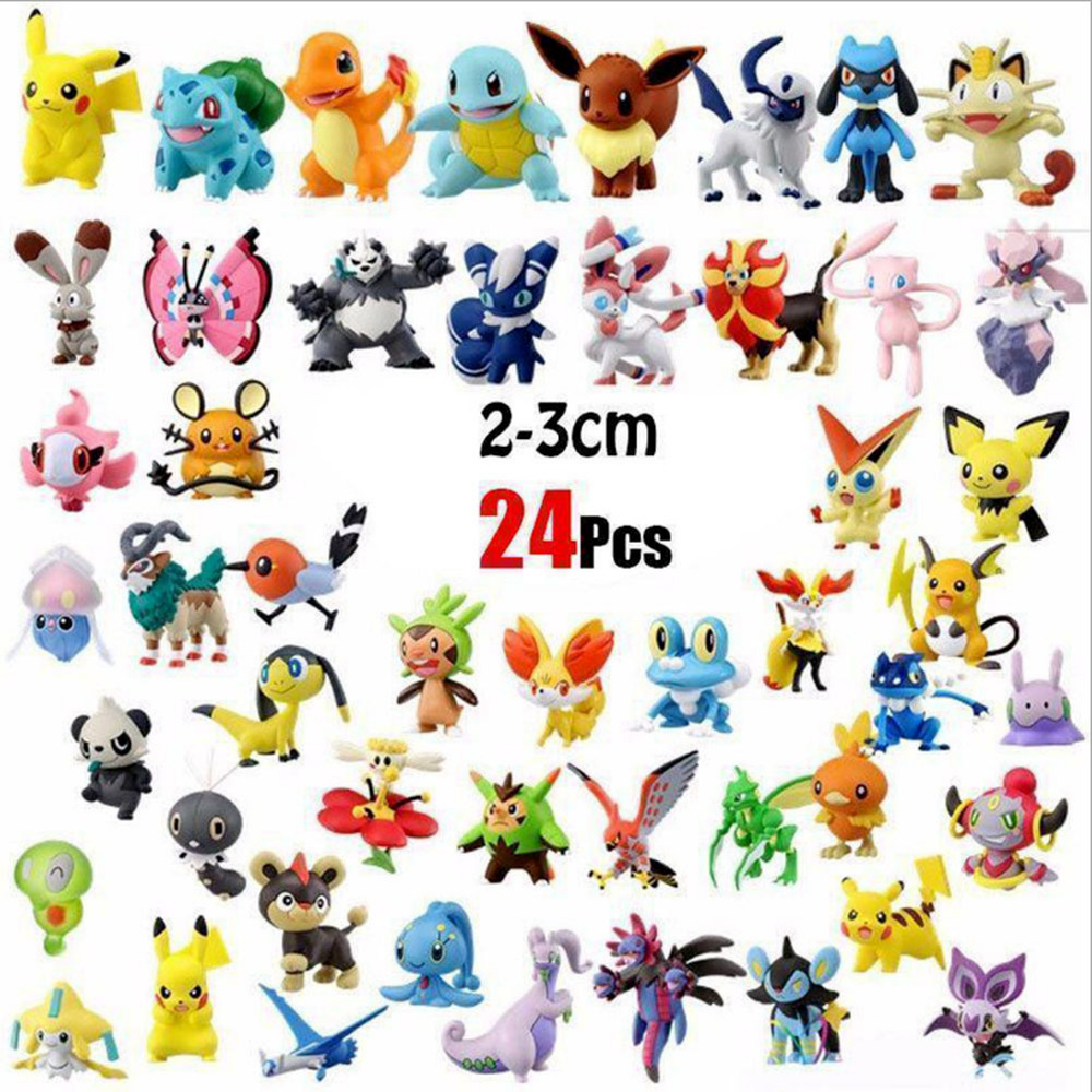 24 Pcs Pokemon Pikachu Monstro Pvc Mini Figuras Brinquedos s Do Partido Bolo Kid Fun Brinquedos