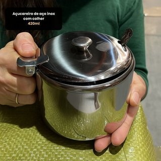 Açucareiro Aço Inox 420ml Colher Inox TOP RIO
