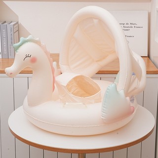 Novo estilo crianças cavalo marinho anel de natação com toldo assento bebê bonito anel flutuante jogando brinquedo água 