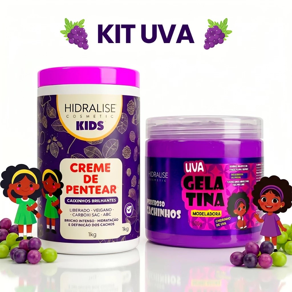 Kit Cachos Infantil Hidralise Kids Creme de Pentear 1kg + Gelatina 500g Definição Hidratação Antifrizz