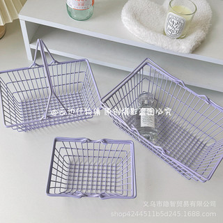 Cesta de armazenamento de ferro em estilo, cesta roxa de artigos diversos, anel de cabelo, fita, carrinho de mesa, caixa