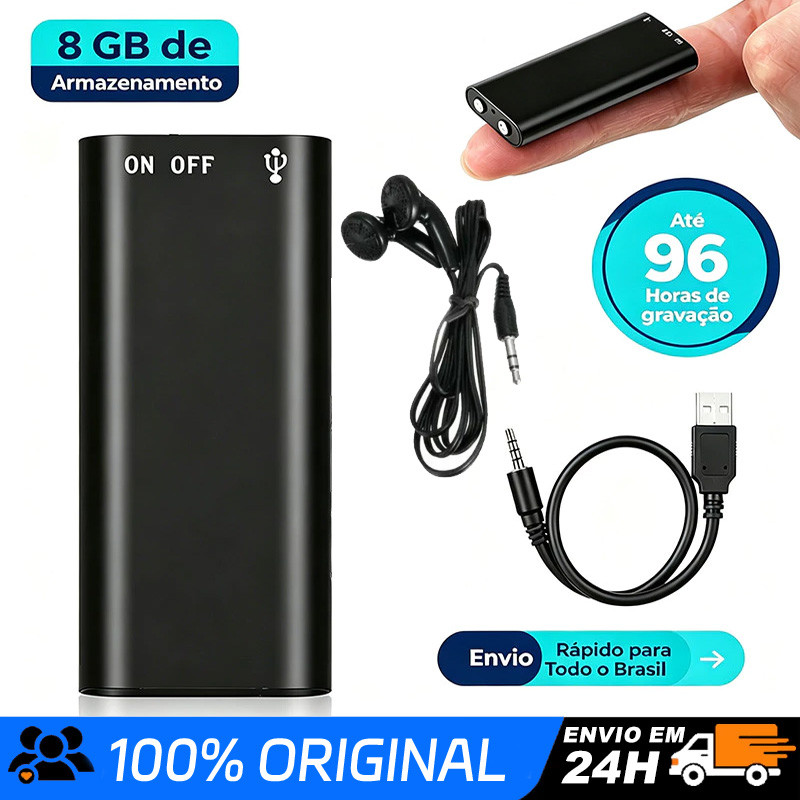 Gravador de Voz Mini Portátil Digital Espião Profissional USB Display Compacto Minimalista 8GB