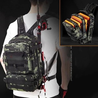 Mochila impermeável para guardar equipamentos de pesca, com suporte para vara, para uso ao ar livre, com alças para ombr