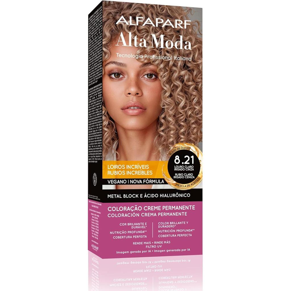 Coloração Creme Permanente Louro Claro Irisado Cinza 8.21 Alfaparf Alta Moda 150G