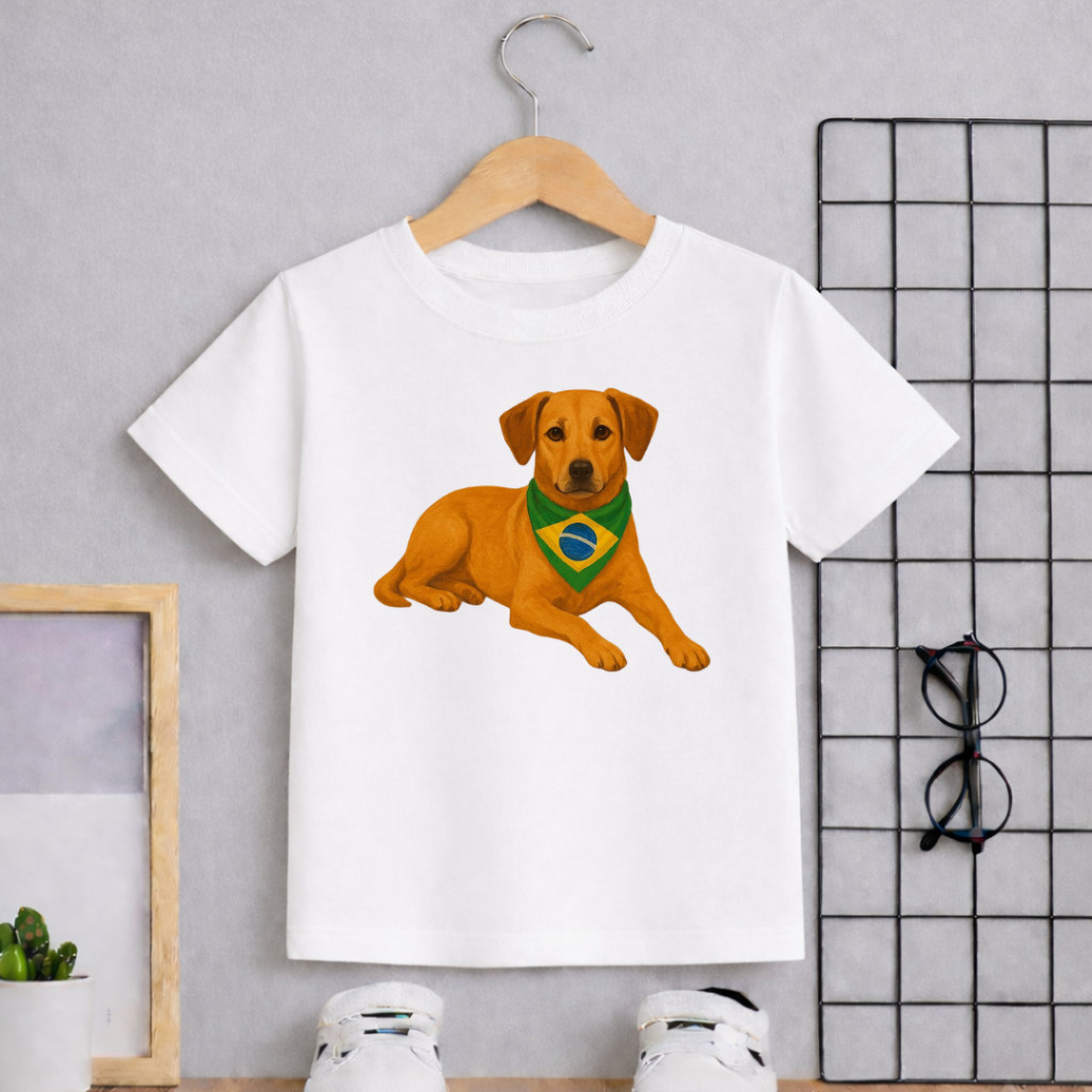 Camiseta Infantil Divertida Estampada Cachorro Caramelo Brasileiro 100% Algodão Premium Diversas Cores Confortavel