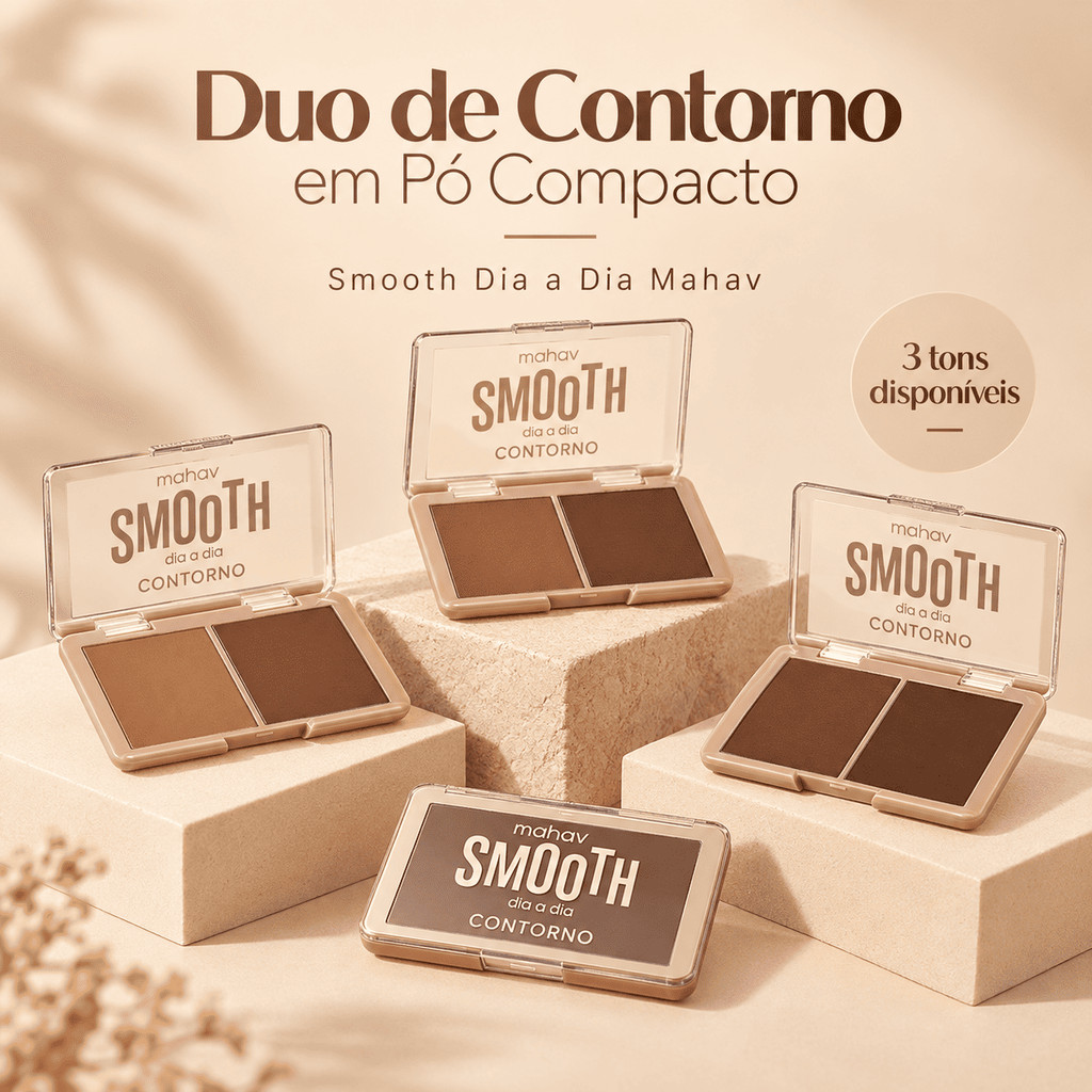 Paleta Duo de Contorno Facial em Pó Compacto Dia a Dia Smoth Mahav Lançamento