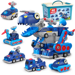 Kit 5 Carrinhos Dinossauro 5 em 1 Monta e Desmonta 40 Peças Chave de Fenda Educativo Menino Kizumba